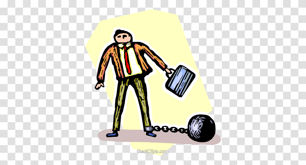 Businessman With A Ball And A Chain Royalty Free Vector Clip Art, Person, Drawing, Doodle, Cleaning Transparent Png