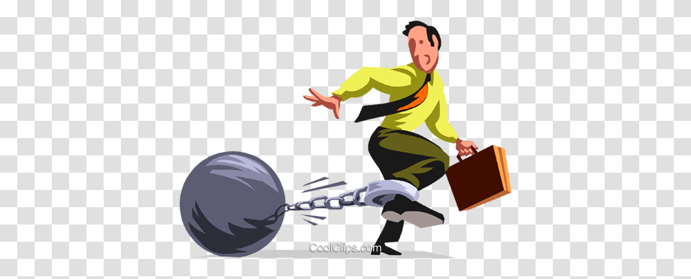 Businessman With A Ball Chain Royalty Free Vector Clip Art, Person, People, Kicking, Sport Transparent Png