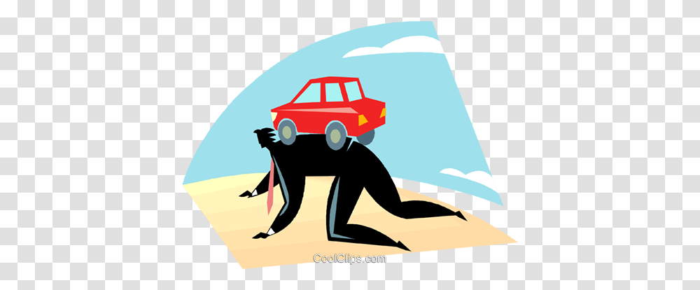 Businessman With A Car On His Back Royalty Free Vector Clip Art, Person, Vehicle, Transportation, Outdoors Transparent Png