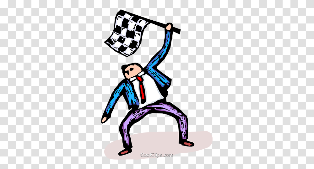 Businessman With A Checkered Flag Royalty Free Vector Clip Art, Person, Performer, Leisure Activities, Magician Transparent Png