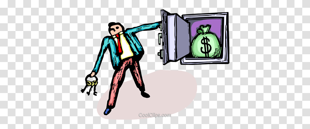 Businessman With An Open Door To A Vault Royalty Free Vector Clip, Person, Drawing, Performer Transparent Png