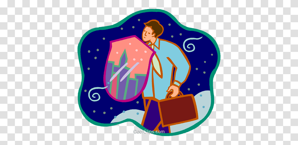 Businessman With Shield Royalty Free Vector Clip Art Illustration, Outdoors, Bag, Cleaning Transparent Png
