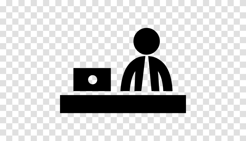 Businessman Working Behind A Desk Of Office, Silhouette, Logo, Trademark Transparent Png