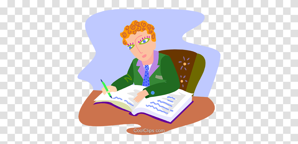 Businessman Writing In His Journal Royalty Free Vector Clip Art, Person, Human, Reading, Female Transparent Png