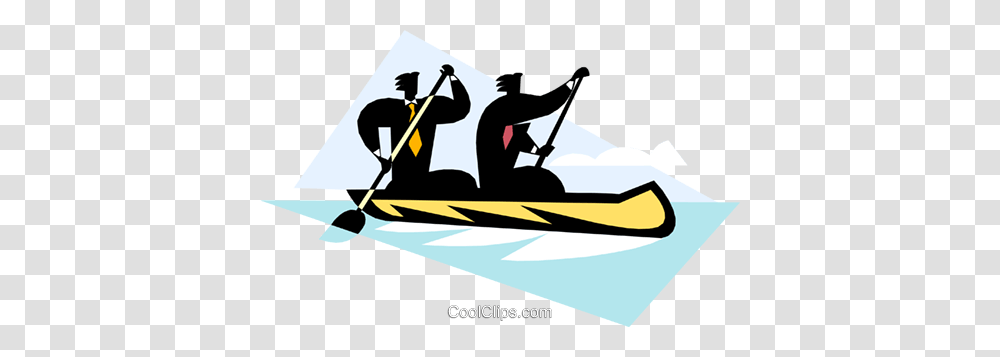 Businessmen Paddling A Canoe Royalty Free Vector Clip Art, Boat, Vehicle, Transportation, Person Transparent Png