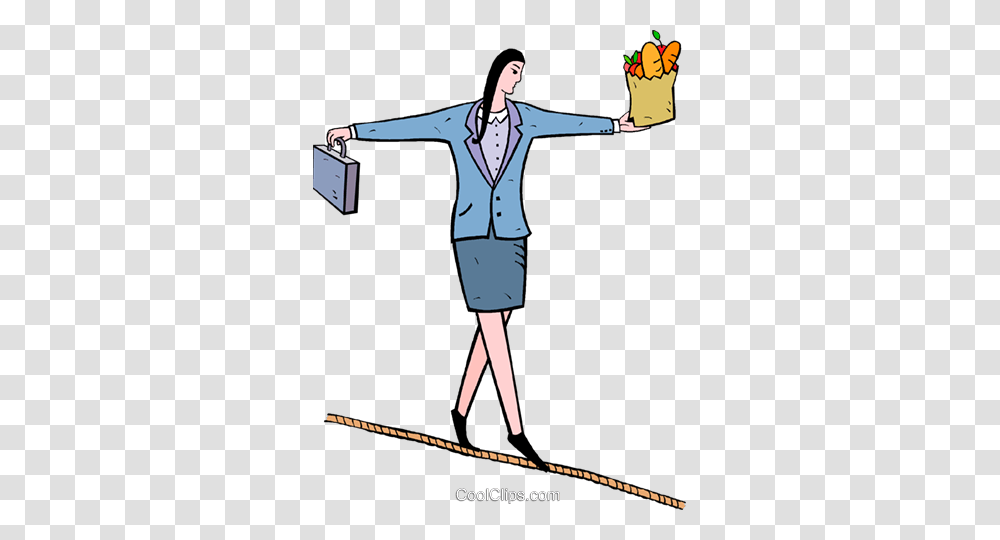 Businesswoman Balancing On A Tightrope Royalty Free Vector Clip, Bag, Person, Briefcase Transparent Png
