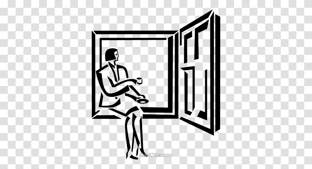 Businesswoman Looking Out Of The Window Royalty Free Vector Clip, Person, Gate, Drawing Transparent Png