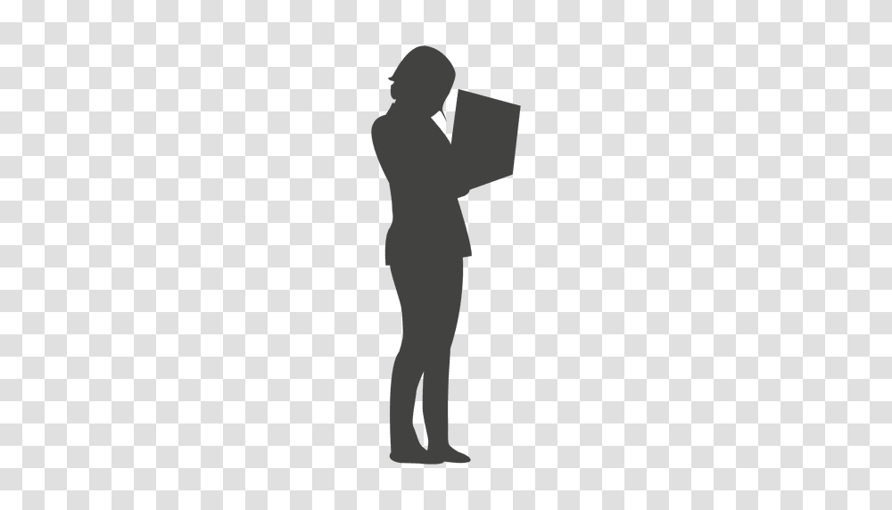Businesswoman Standing Working On Laptop, Person, Photography, Silhouette, Sleeve Transparent Png
