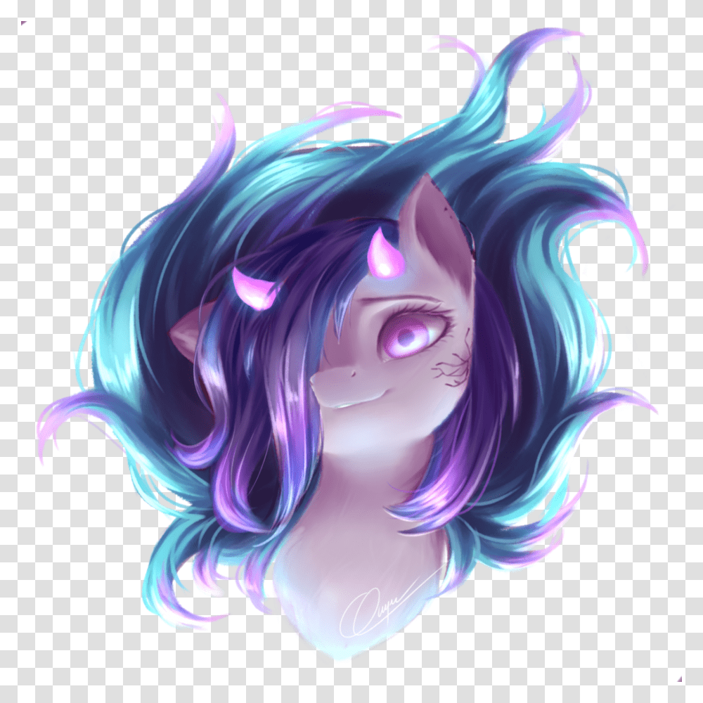 Bust Demon Pony Hair Over One Eye Horns Illustration, Purple, Dragon Transparent Png