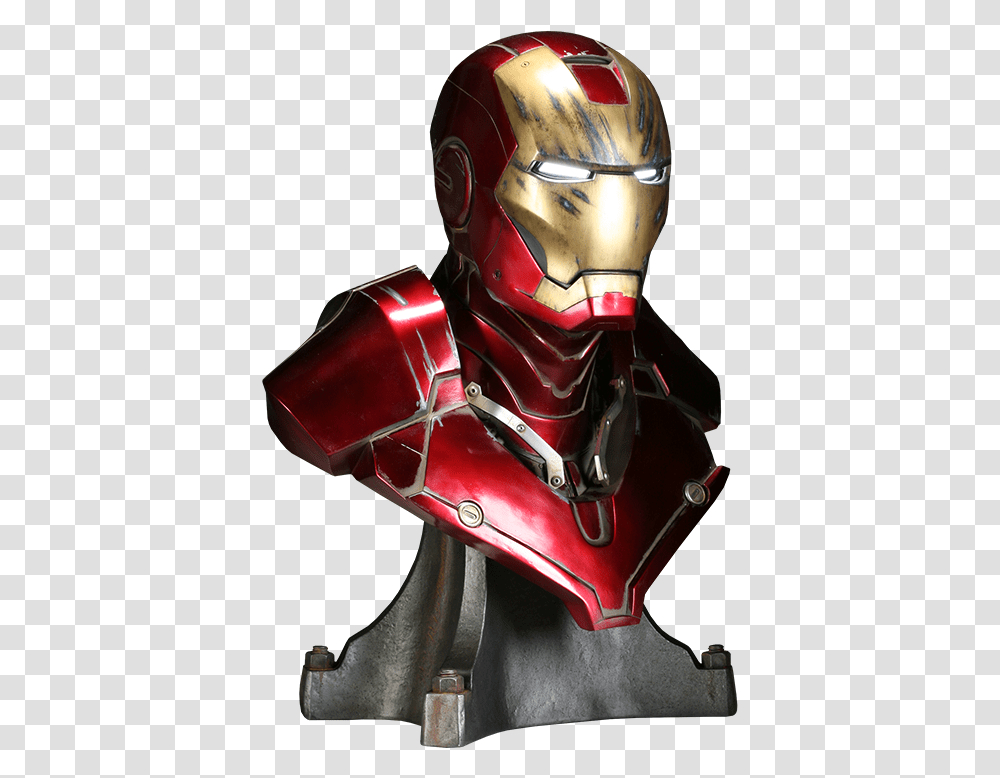 Bust Iron Man Battle Damaged, Helmet, Apparel, Costume Transparent Png