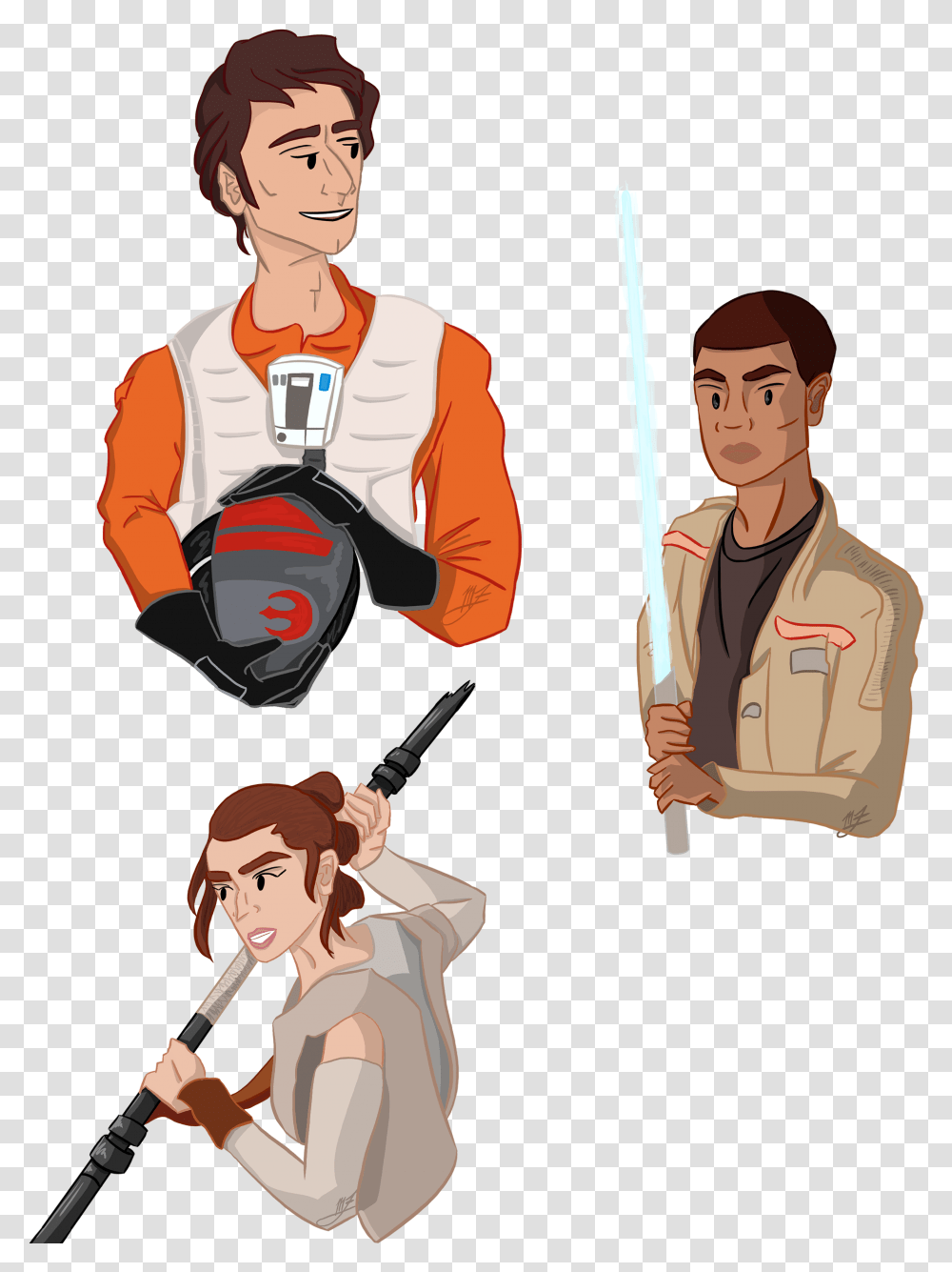 Busts Of Poe Finn And Rey From Star Wars Cartoon Clipart Animated Finn From Star Wars, Person, Book, Clothing, Comics Transparent Png
