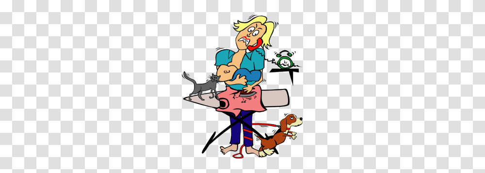 Busy Mom With Child And Pets Clip Art, Person, People, Book Transparent Png