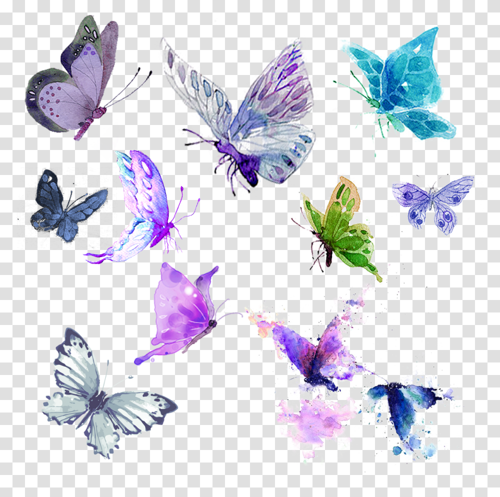 Butterflies Watercolor Teal Purple Green Teal Watercolor Butterflies, Pattern, Floral Design Transparent Png