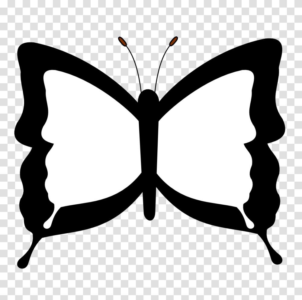 Butterfly And Flower Clip Art Black And White, Stencil Transparent Png