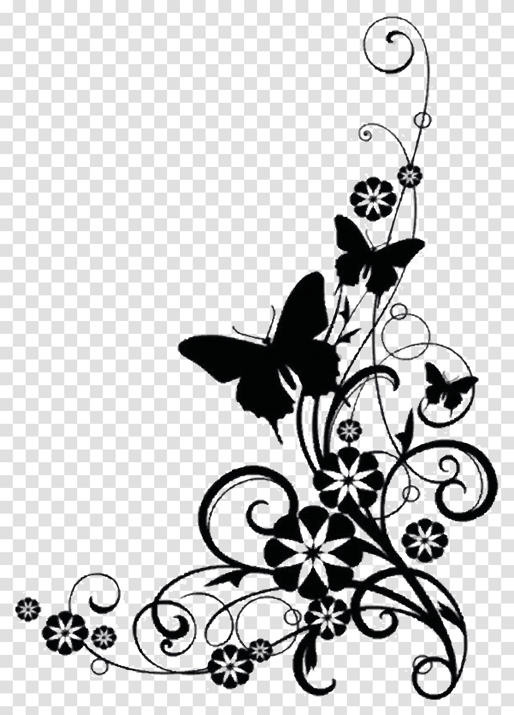 Butterfly Border Design Black And White, Floral Design, Pattern Transparent Png