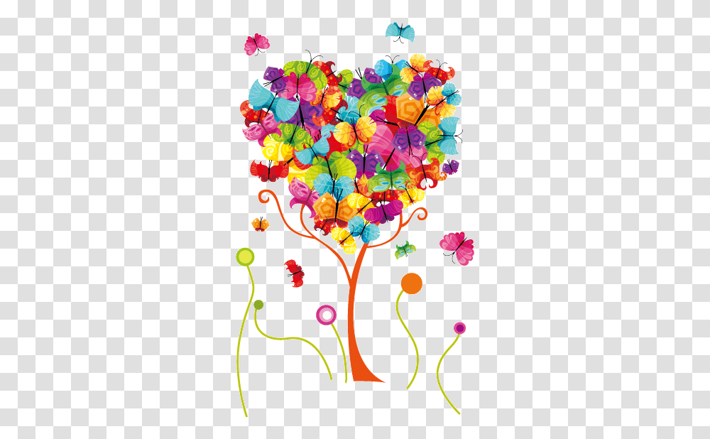 Butterfly Cartoon Clip Art Heart Tree Gif, Floral Design, Pattern, Rug Transparent Png