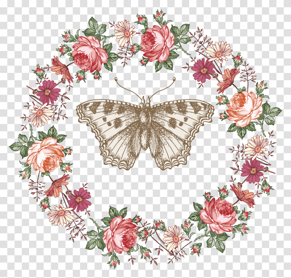 Butterfly Clipart Wreath Rustic Floral Border, Floral Design, Pattern, Animal Transparent Png