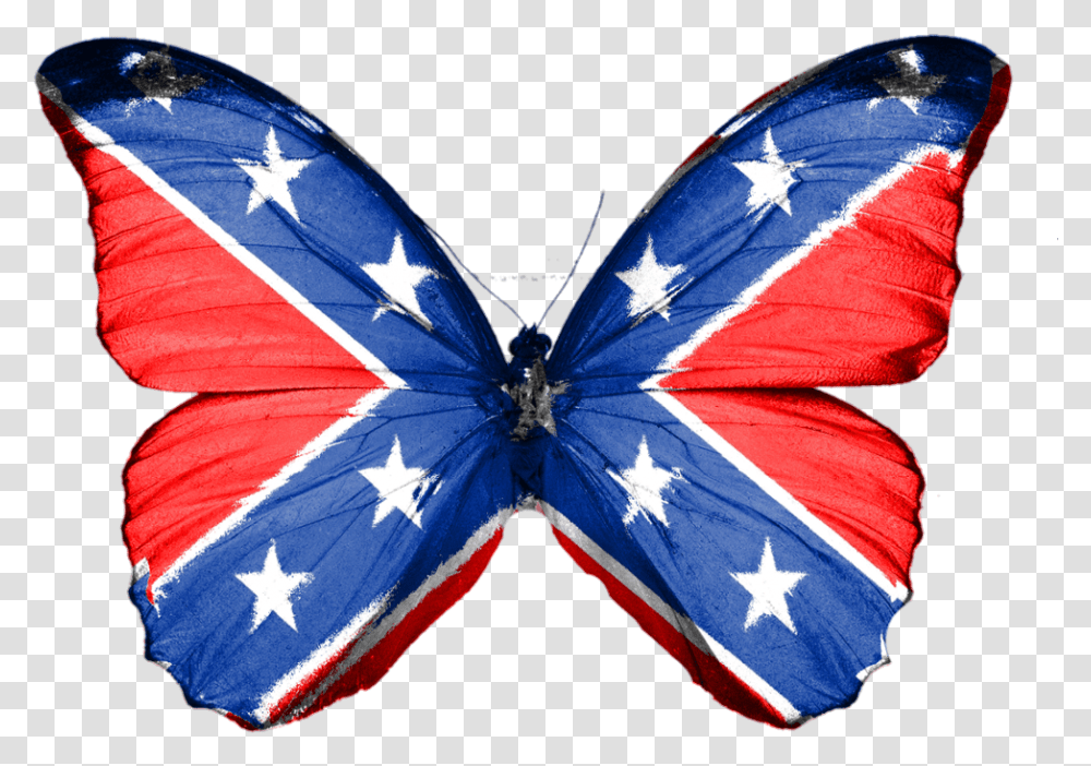 Butterfly Confederate South Rebel Insect Confederate Butterfly, Flag, Emblem, Star Symbol Transparent Png