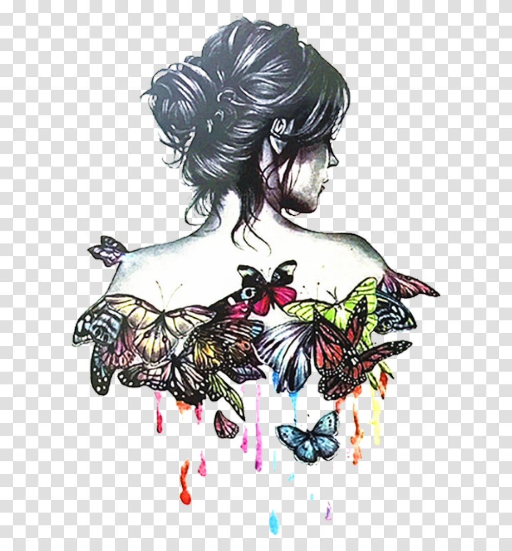 Butterfly Draw Paint Girl Tumblr Butterfly Drawing, Sketch, Modern Art Transparent Png