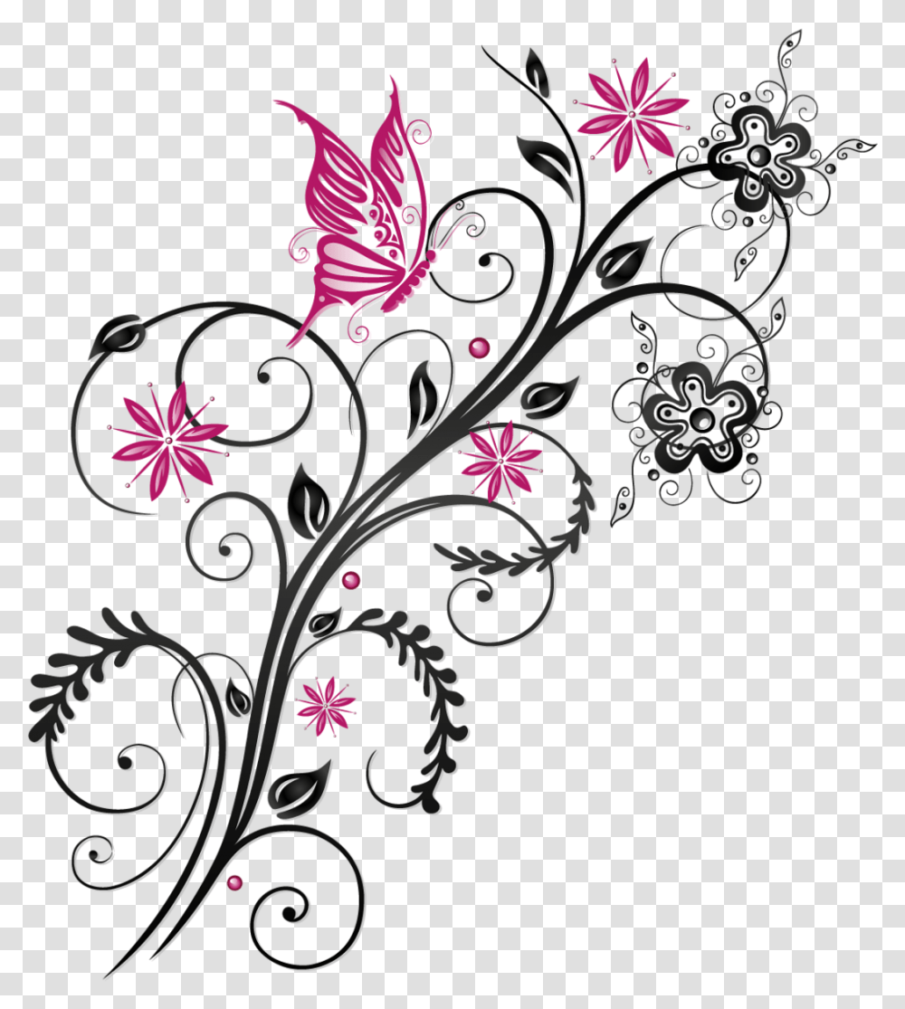 Butterfly Floral Flower Ornament Download Hq Clipart Flower And Butterflies Vector, Floral Design, Pattern Transparent Png