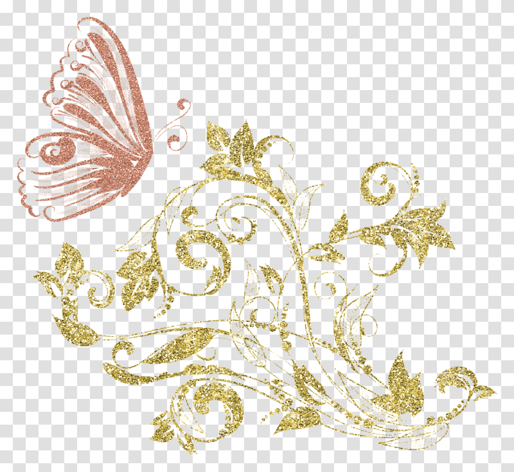 Butterfly Gold Gif, Floral Design, Pattern Transparent Png