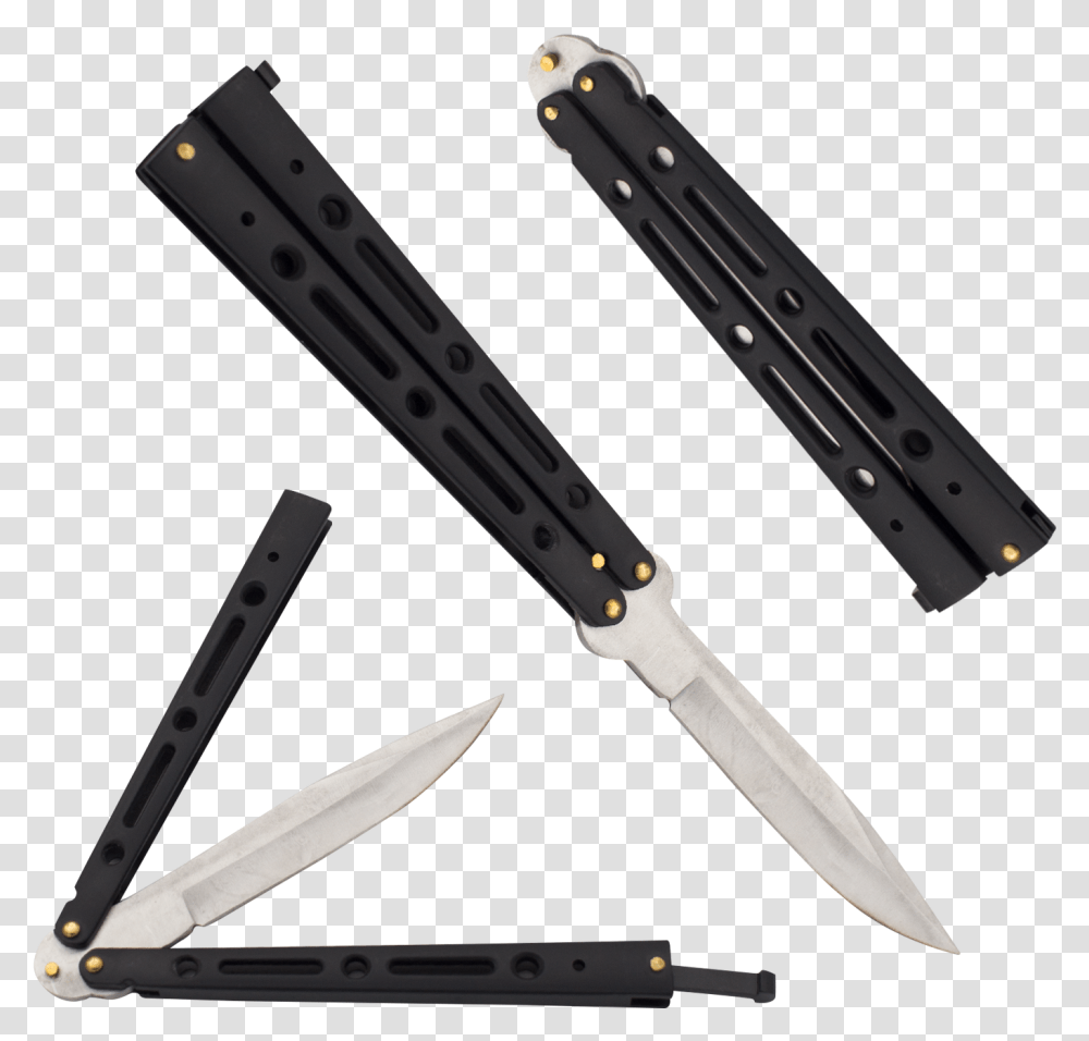 Butterfly Knife Black And Silver, Blade, Weapon, Weaponry, Dagger Transparent Png
