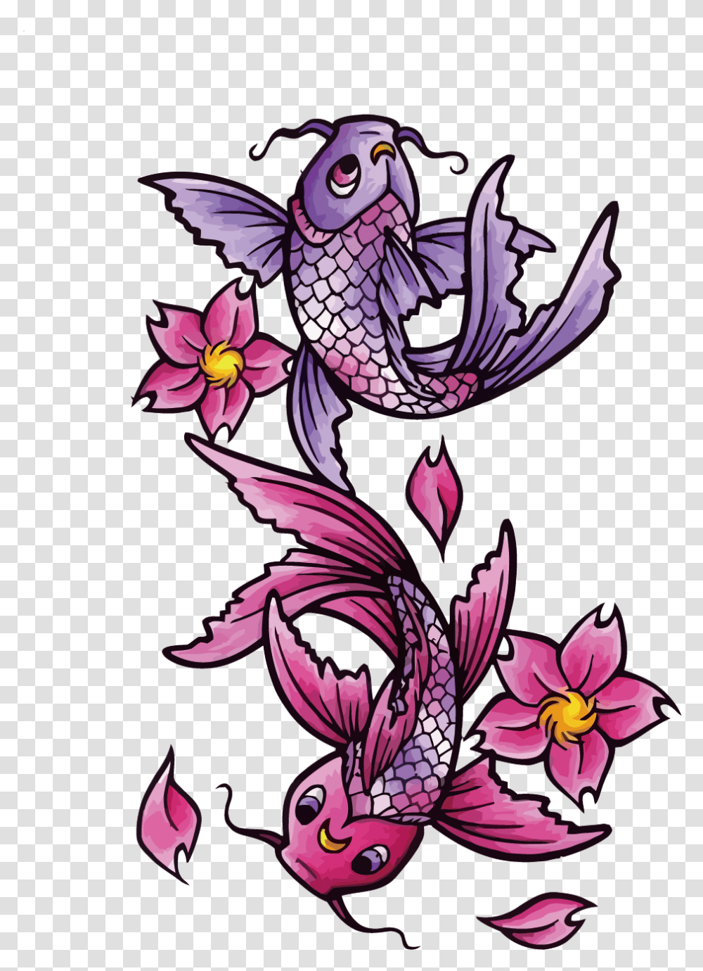 Butterfly Koi Tattoo Black And Gray Fish Koi Tattoo Design, Floral Design, Pattern Transparent Png