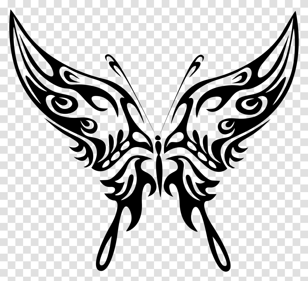Butterfly Lineart Tribal Butterfly Silhouette, Gray, World Of Warcraft Transparent Png
