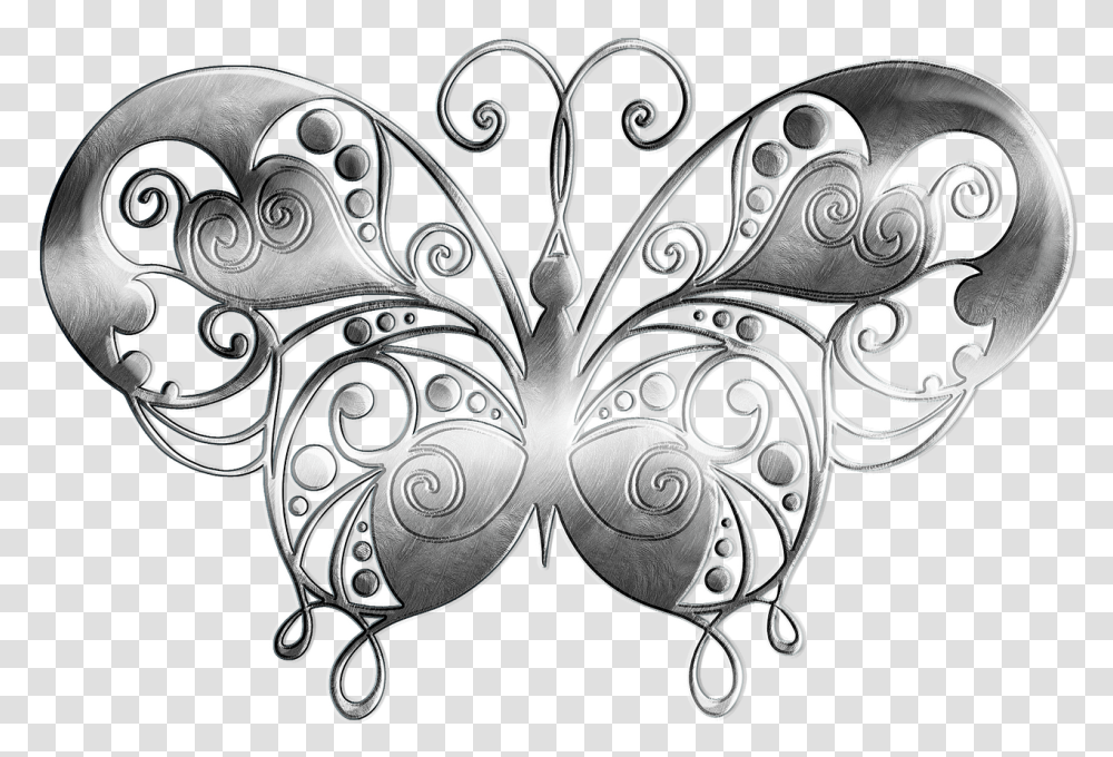 Butterfly Metal Silver Free Picture Silver Butterfly, Pattern, Embroidery, Floral Design Transparent Png