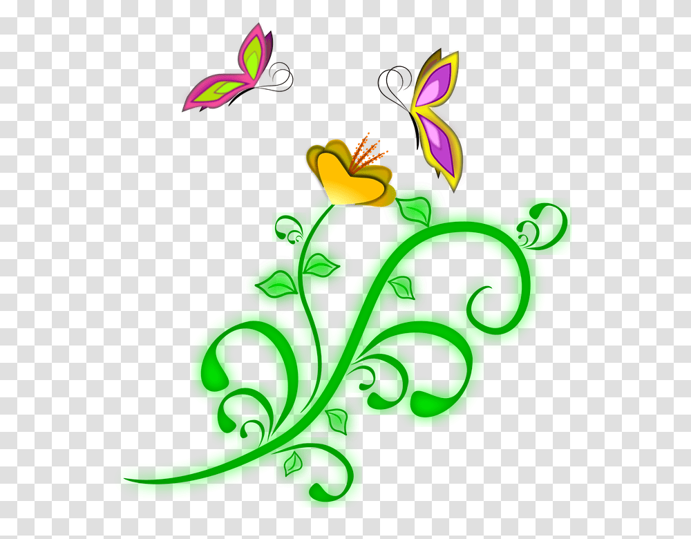 Butterfly On Vine Clipart Clip Art Images, Floral Design, Pattern, Green Transparent Png