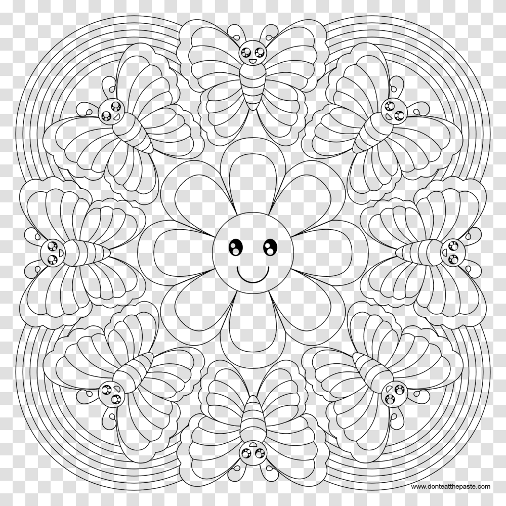 Butterfly Rainbow Mandala To Color Mandala Coloring Abstract Coloring Pages For Kids, Gray, World Of Warcraft Transparent Png