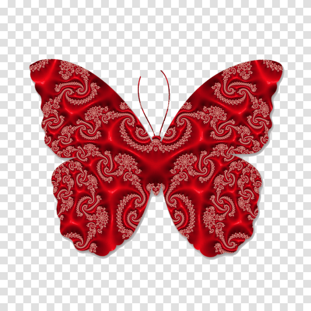 Butterfly Red Fractal Art Red Butterfly, Heart, Pattern Transparent Png