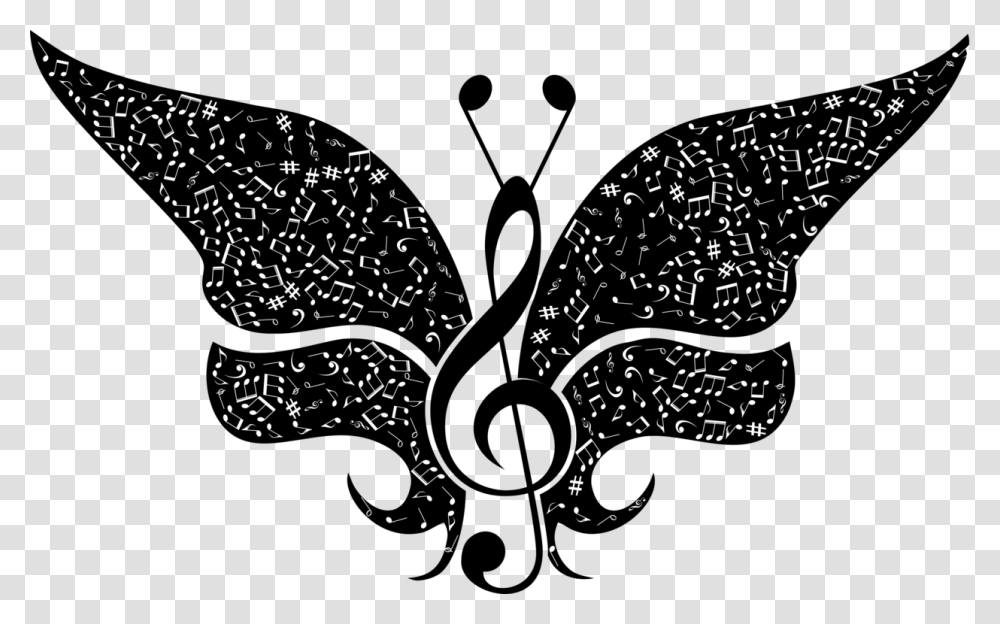 Butterfly Silhouette Butterfly With Music Notes, Paper, Crowd, Confetti, Parade Transparent Png