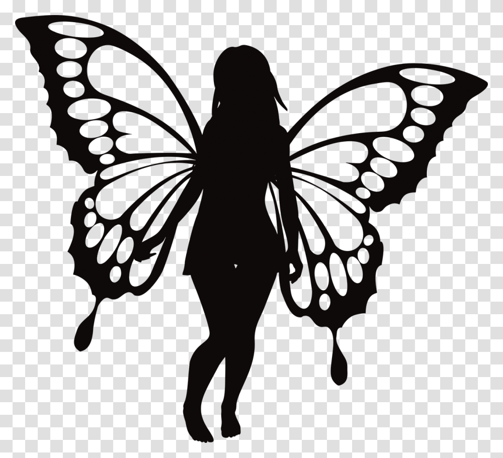 Butterfly Woman Silhouette Girl Wings Female, Animal, Tiger, Wildlife Transparent Png