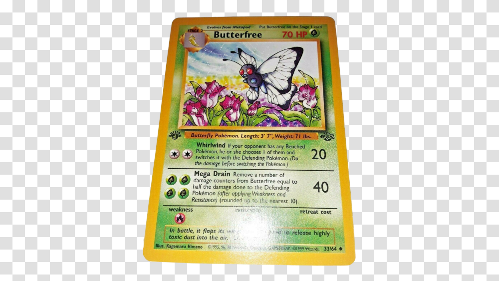 Butterfree Jungle 3364 Pokemon Card, Text, Bird, Animal, Paper Transparent Png