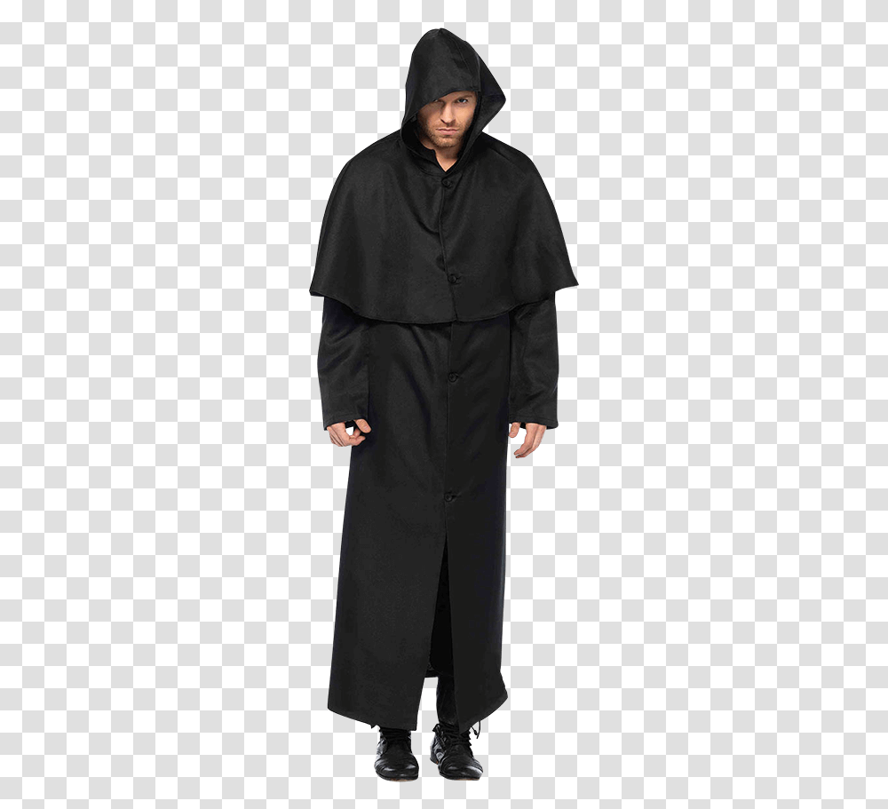 Button Front Costume Cloak Black Cape Men, Apparel, Coat, Overcoat Transparent Png