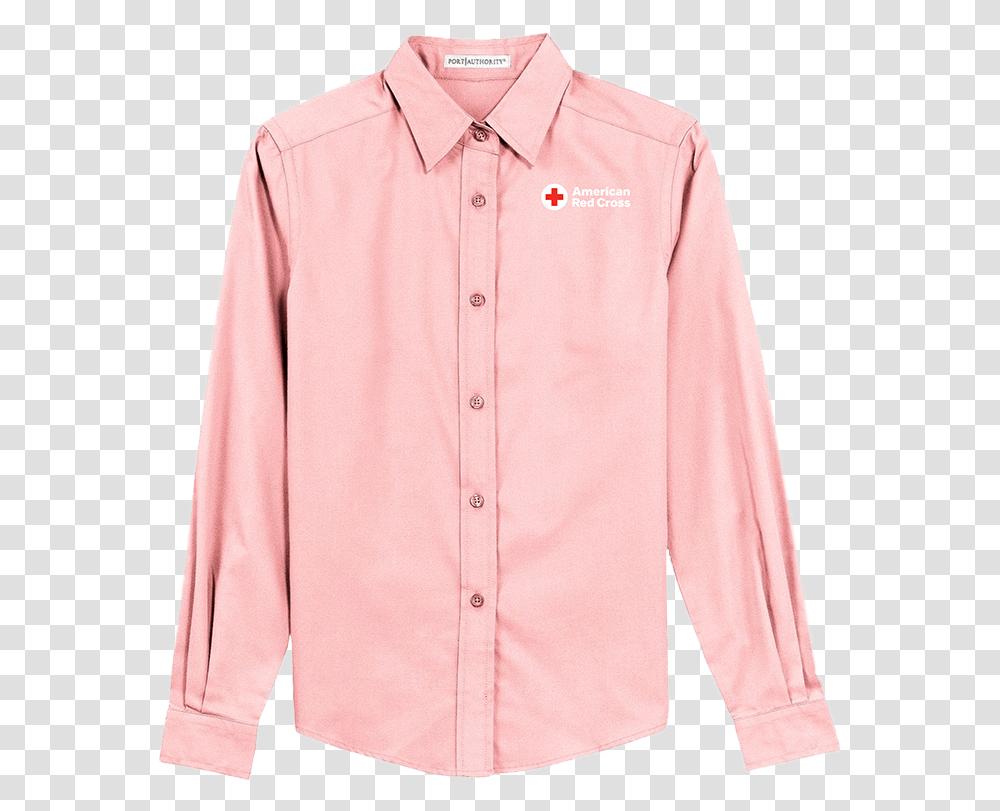 Button Up Oxford Dress Shirt With Logo Red Cross Store Pink Button Shirt, Clothing, Apparel, Long Sleeve, Person Transparent Png