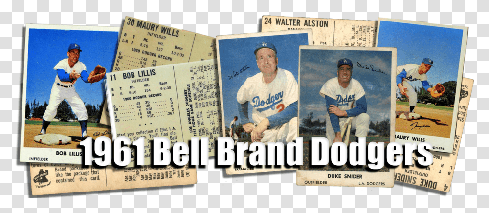 Buy 1961 Bell Brand Dodgers Baseball Cards Sell College Baseball, Text, Person, Human, Paper Transparent Png