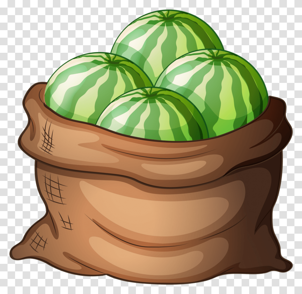 Buy A Sack Of Fresh Watermelons By Interactimages On Sack Of Watermelon Clipart, Plant, Helmet, Apparel Transparent Png
