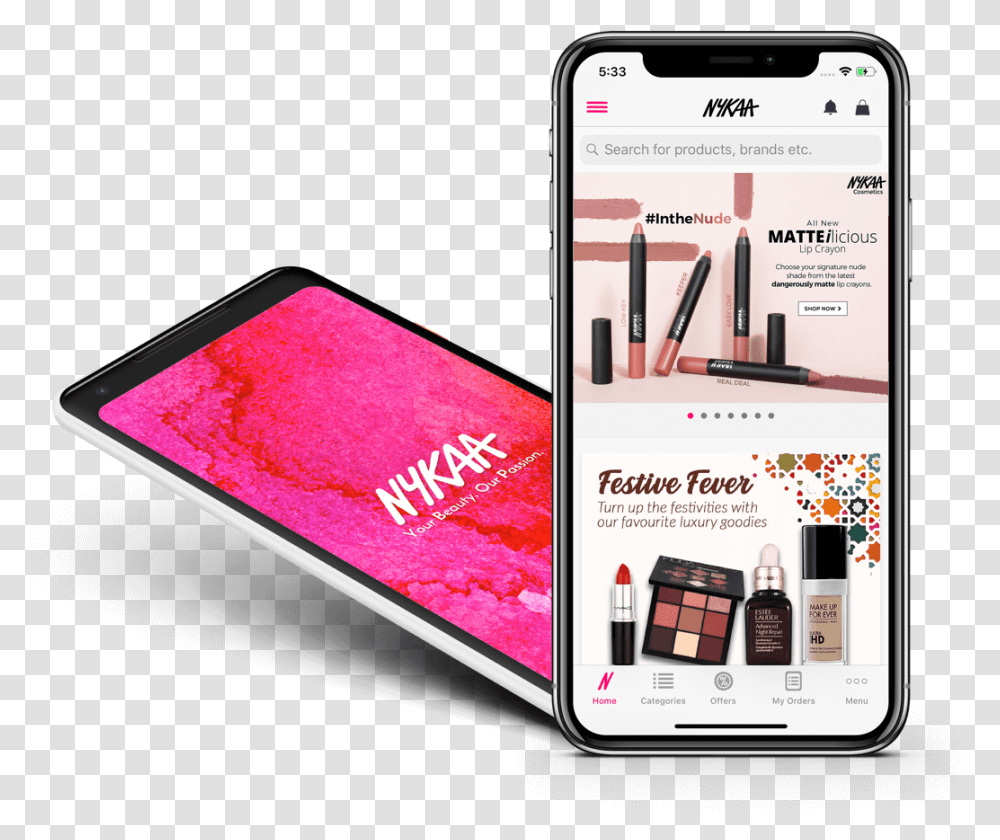 Buy Cosmetics Products & Beauty Online In India Nykaa App On Phone, Mobile Phone, Electronics, Cell Phone, Advertisement Transparent Png