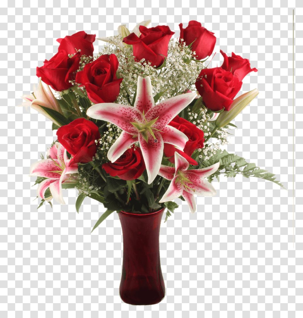 Buy Roses For Valentines Day Red Roses Lilies Gypsophila Buket Iz 25 Roz, Plant, Flower Bouquet, Flower Arrangement, Blossom Transparent Png