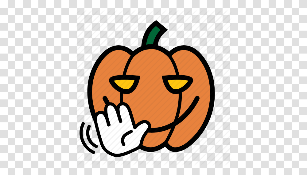 Bye Emoji Halloween Hi Jack O Lantern Pumpkin Wave Icon, Label, Plant, Vegetable Transparent Png