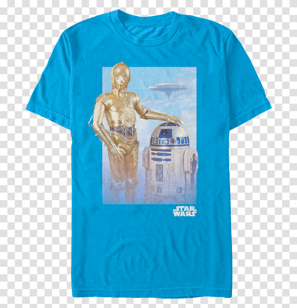 C 3po And R2d2 Star Wars Tshirt Star Wars, Clothing, Apparel, T-Shirt, Person Transparent Png