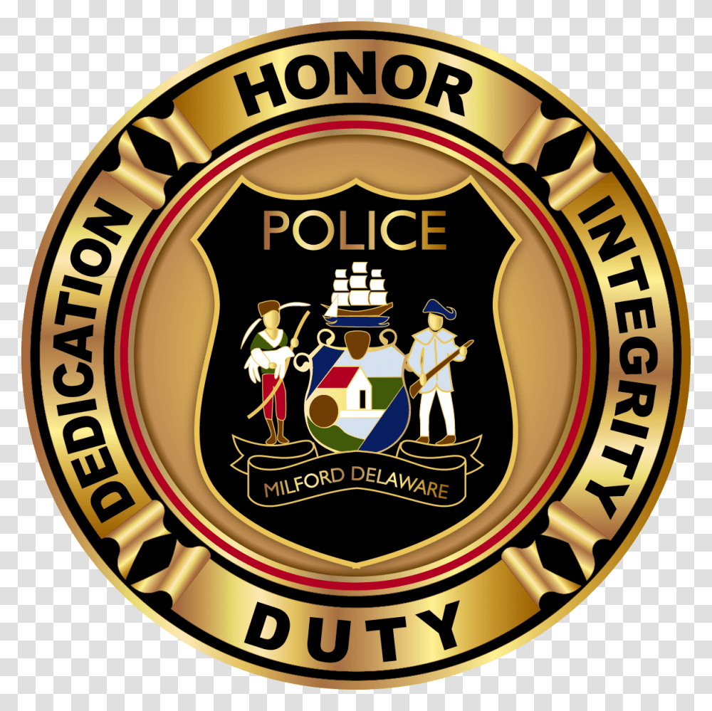 C Milford Police Dept Badge Coin Delaware Mc Church Of North India Logo, Trademark, Person, Human Transparent Png