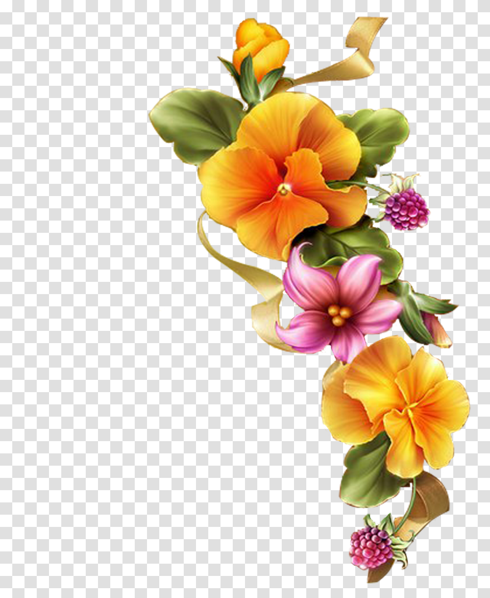 C3246 8499c47c Orig Floral Border Pansies Flower Clipart Orange Flower Borders, Plant, Floral Design, Pattern Transparent Png