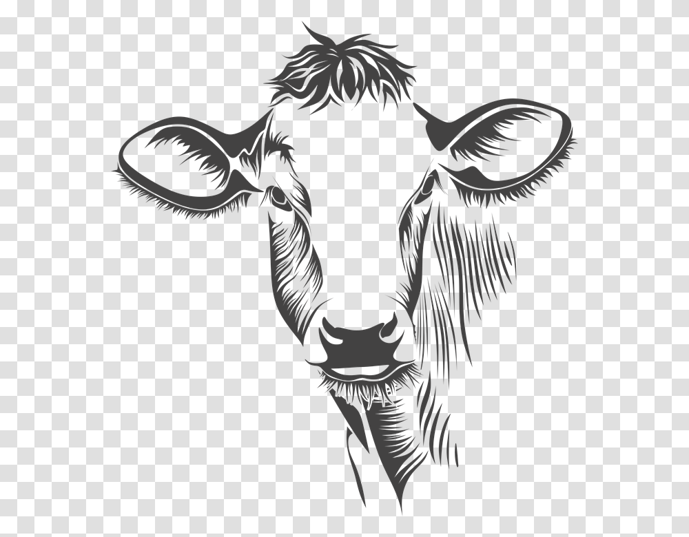 Cabeza Vaca Ganado Animales Granja Cow Face On Canvas, Mammal, Cattle, Stencil, Silhouette Transparent Png