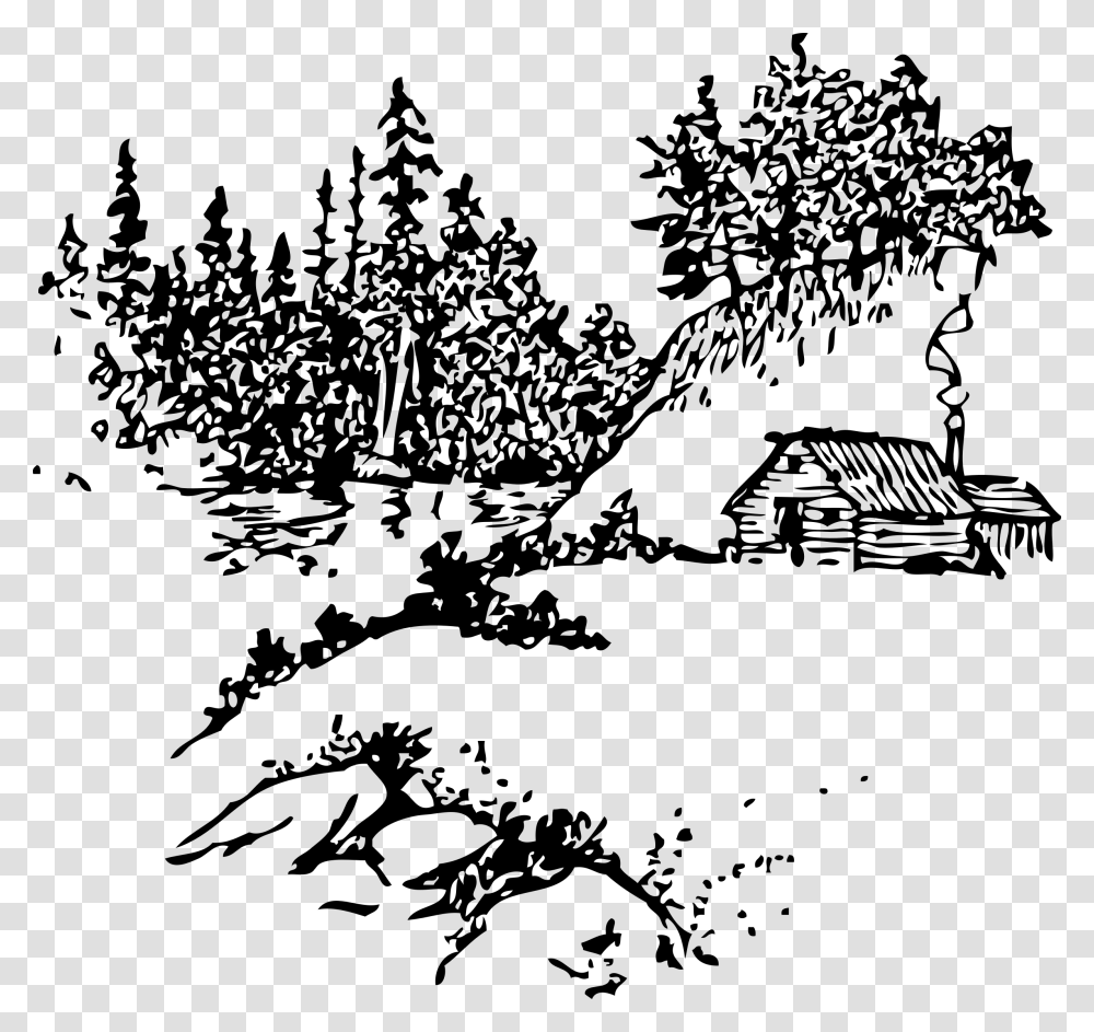 Cabin Along Stream Clip Arts Cabin In The Woods Outline, Gray, World Of Warcraft Transparent Png