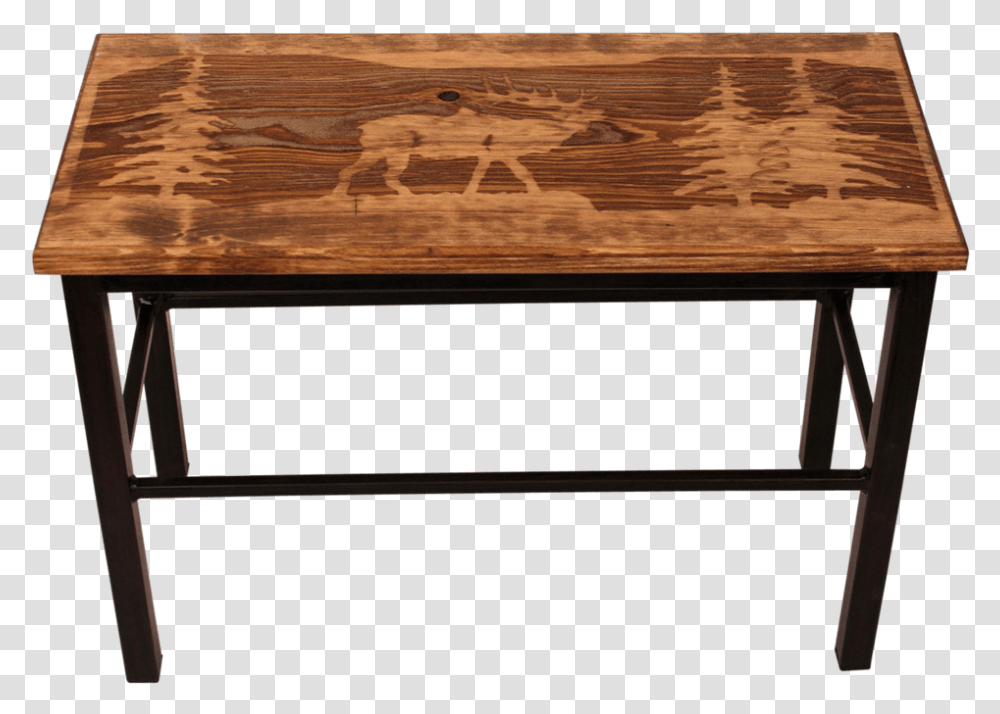 Cabin Bench Seat Rustic Elk Scene Wood Iron 24x11x17 Bench, Tabletop, Furniture, Hardwood, Coffee Table Transparent Png