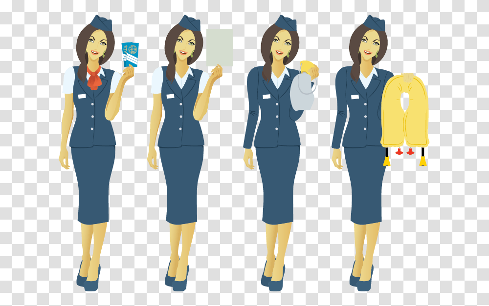 Cabin Crew Safety Cartoon, Person, Sleeve, Female Transparent Png