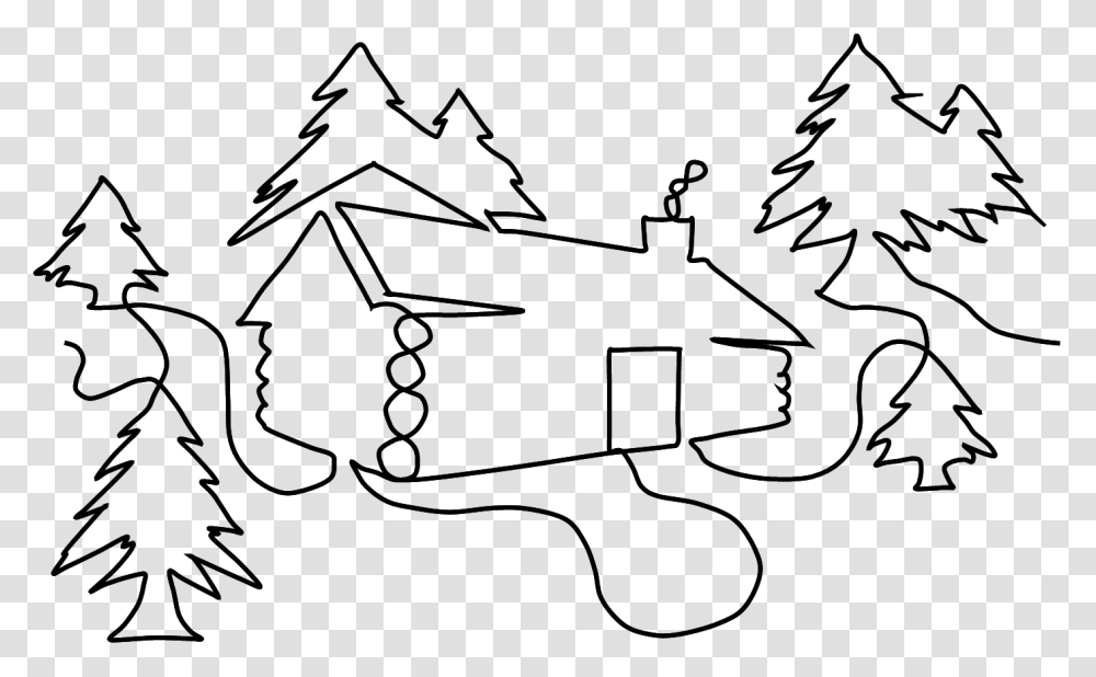 Cabin In The Woods By Dave Hudson Full Line Stencil Line Art, Plant, Tree, Star Symbol Transparent Png
